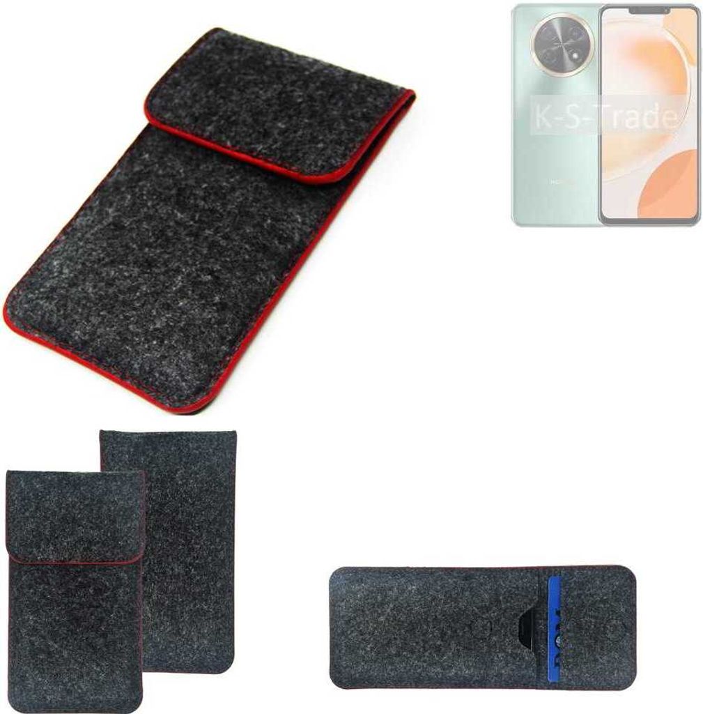 K-S-Trade Handy Schutz Hülle kompatibel mit Huawei Enjoy 60X Schutzhülle Handyhülle Filztasche Pouch Tasche Case Sleeve Filzhülle dunkelgrau roter