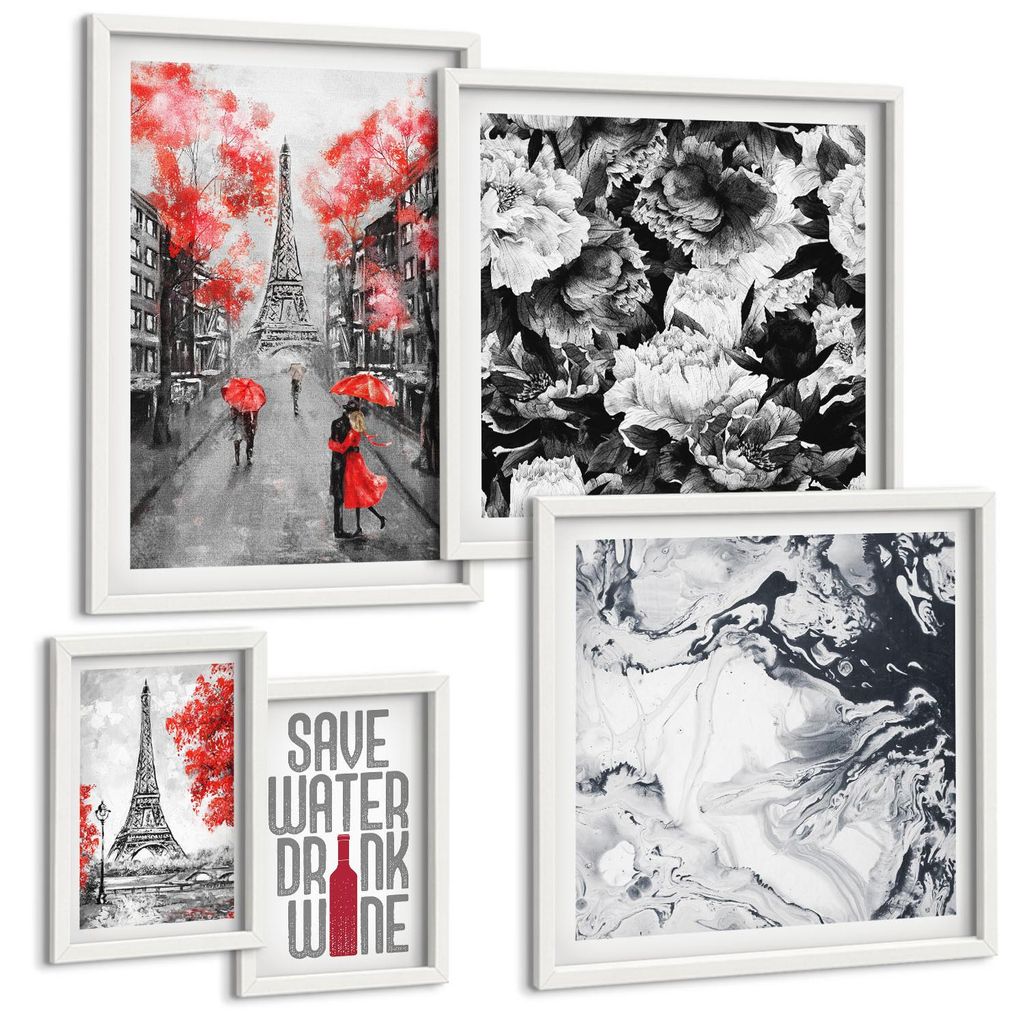 Bilder Set 5-teilig im weißen Rahmen – Wandbilder 5 Stück – gerahmte Poster für Wohnzimmer, Schlafzimmer und Flur – 50x50 cm - 40x60 cm ...