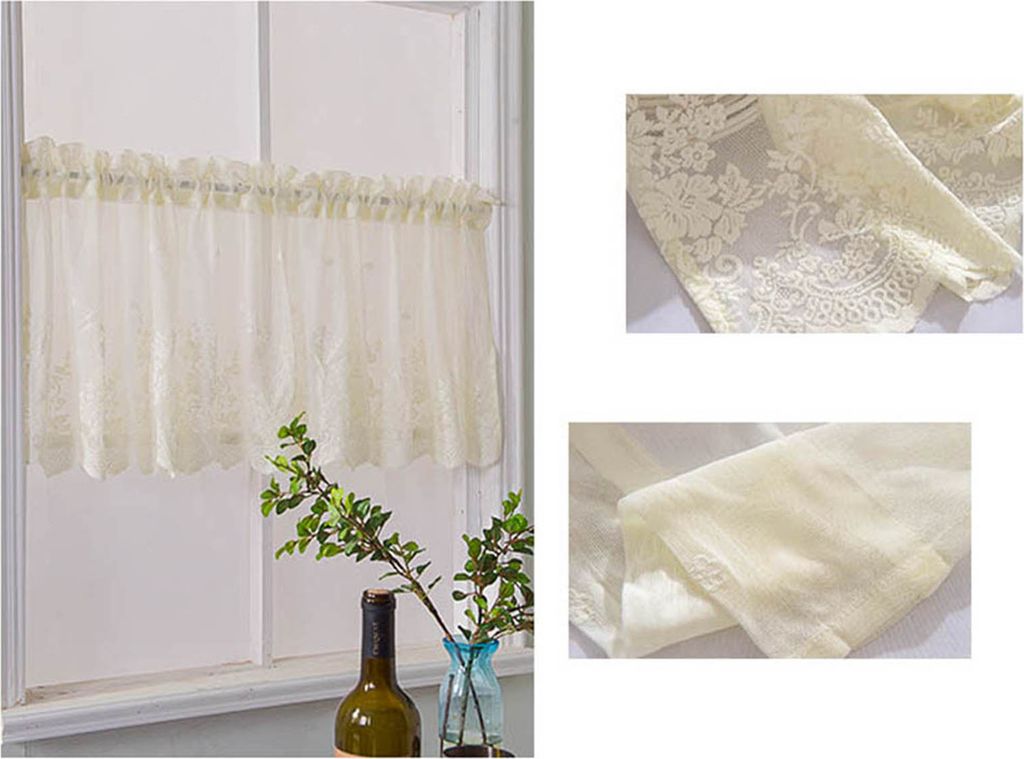 Fensterbehandlung feine Verarbeitung breiter Anwendung Polyester Romantischer Blumenvorhang Valance Haushaltsvorräte-Beige ,Größen:74x90CM