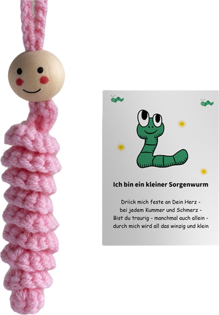 Sorgenwurm-Strickpuppe, handgefertigt, gehäkelt, bunt, Garnwurm, Spielzeug, Rucksack, Auto-Rückspiegel, hängende Raupe, Dekoration, Ornament, An...