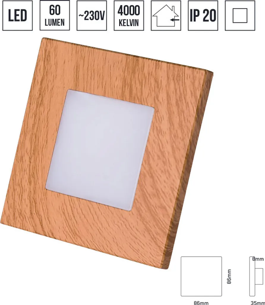 Éclairage escalier LED bois clair spot encastrer 1W 60lm Step Light