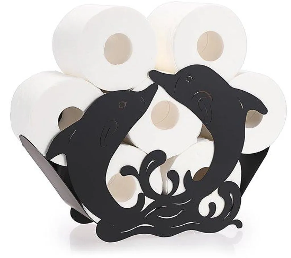 Support papier toilette dauphin sur pied en métal noir pour salle de bain