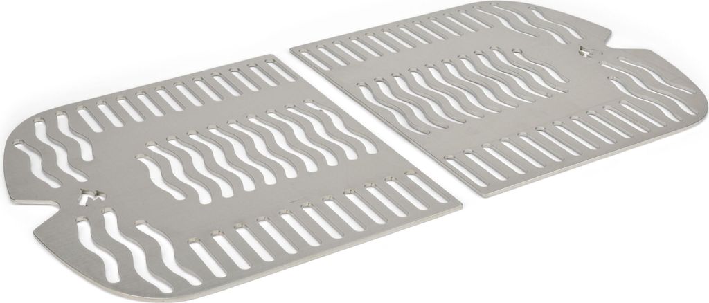 Two stainless steel grill grates are shown on a white background.