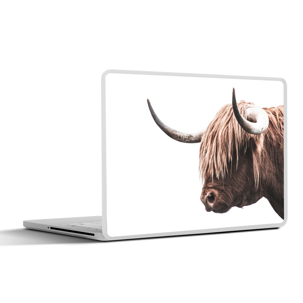MuchoWow Laptop Aufkleber Sticker Cover Schottischer Highlander - Kuh - Weiß 25x18 cm - Laptop-Deko