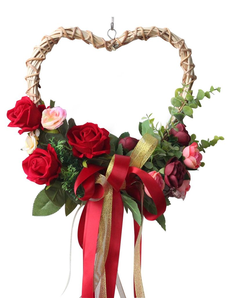 Künstliche Blume Simulation Kranz Seide herzförmige Rose Valentinstag Tür Wanddekorationen