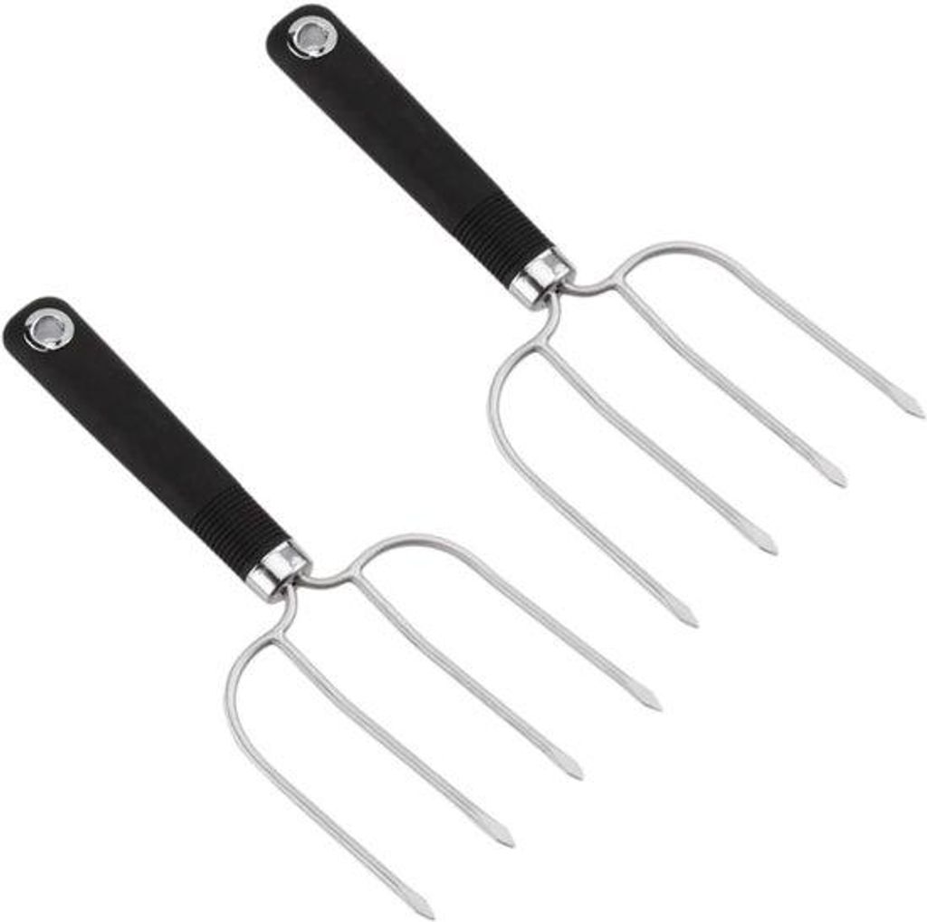 Zwei Stahlgrillspieße mit 4 Zahnstangen für einfaches Schneiden