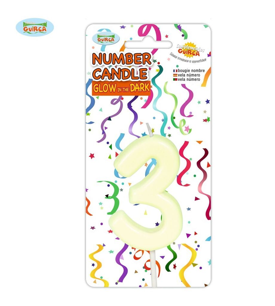 leuchtende Nummer 3 Kerze für Geburtstag 6 cm