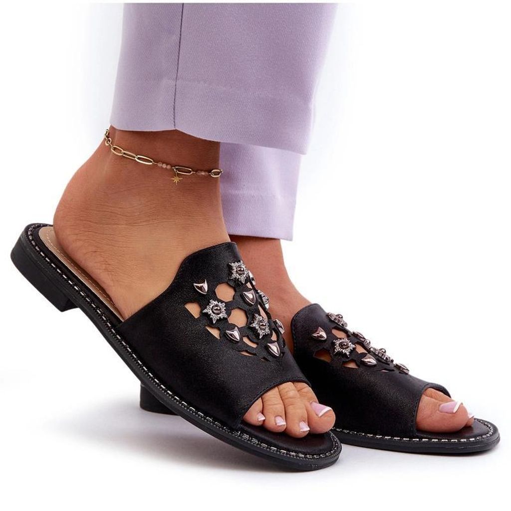 Glänzende Damensandalen mit Verzierungen S.Barski KV27-063 Schwarz 39