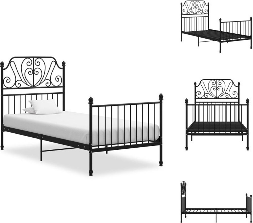 vidaXL Bettgestell Schwarz Metall 90x200 cm - Betten & Bettgestelle