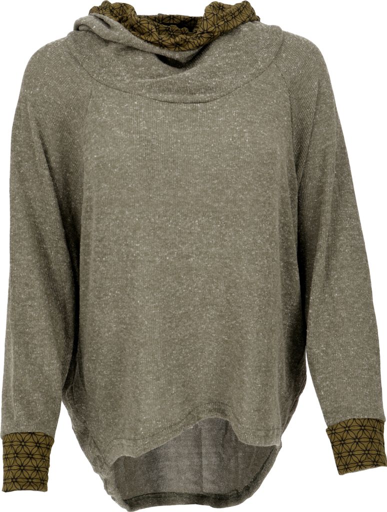 Hoody, Sweatshirt, Pullover, Kapuzenpullover - Khakigrün, Damen, Baumwolle,Elasthan, Größe: S/M