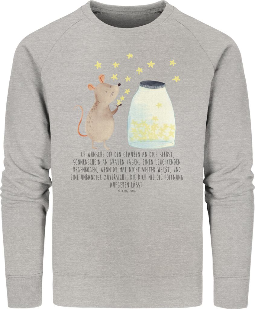 Mr. & Mrs. Panda Baumwoll Sweatshirt Maus Sterne Größe S - Heather Grey - Geschenk, Sweater, Hoffnung, Lustige Sprüche, Pullover, Pulli, Organic...