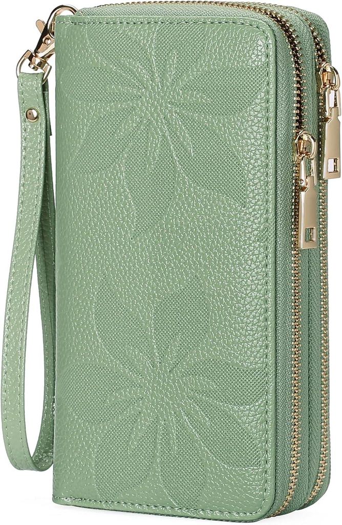 Große Damen Geldbörse mit RFID, Leder Portemonnaie mit Doppelreißverschluss, 16 Kartenfächern, Münzfach & Handschlaufe – geräumige Brieftas...