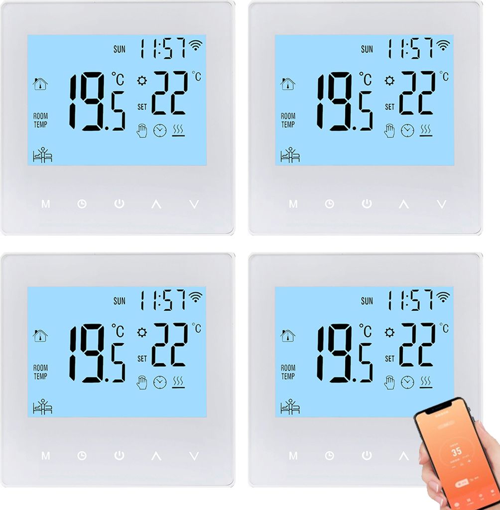 4X Digital LCD Tuya WiFi Raumthermostat, Programmierbares Thermostat fuer 3A Warmwasserbereitung ,Wandthermostat Unterputz Fu?bodenheizung Innenthe...