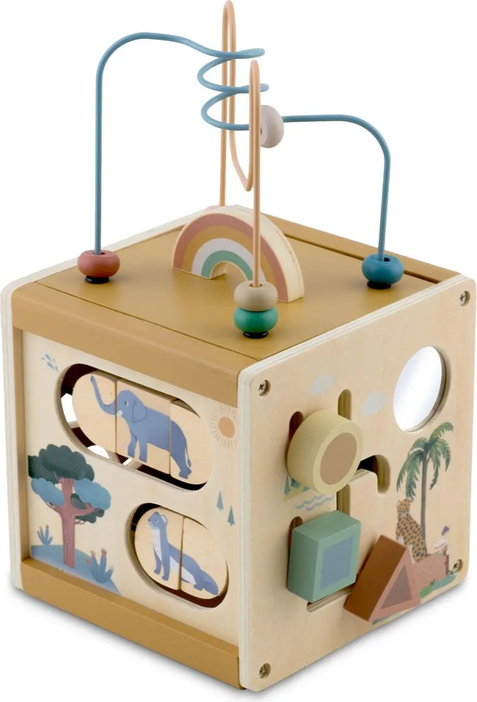 Jouet cube bois sans plastique pour éviter l'hyperstimulation des bébés