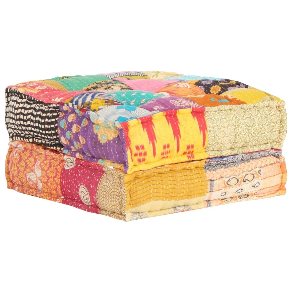 Siège d'appoint pouf rectangulaire en coton patchwork 60x70x36 cm - 6