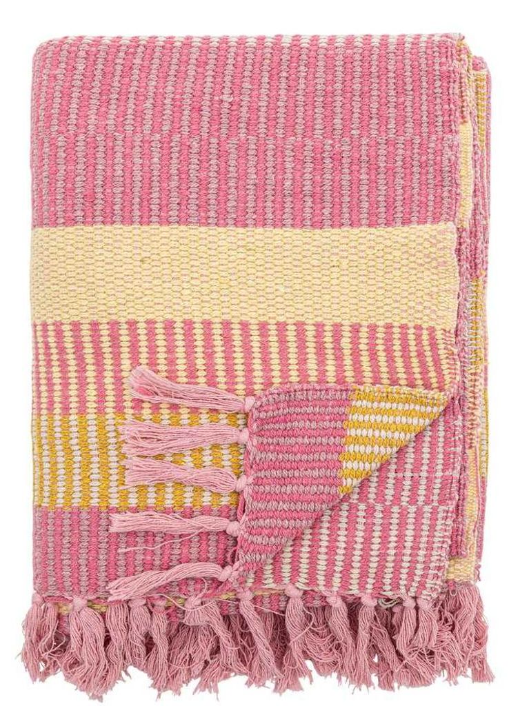 Bloomingville Decke ISNEL Pink Gelb Gestreift 160x130 cm Produktbild 