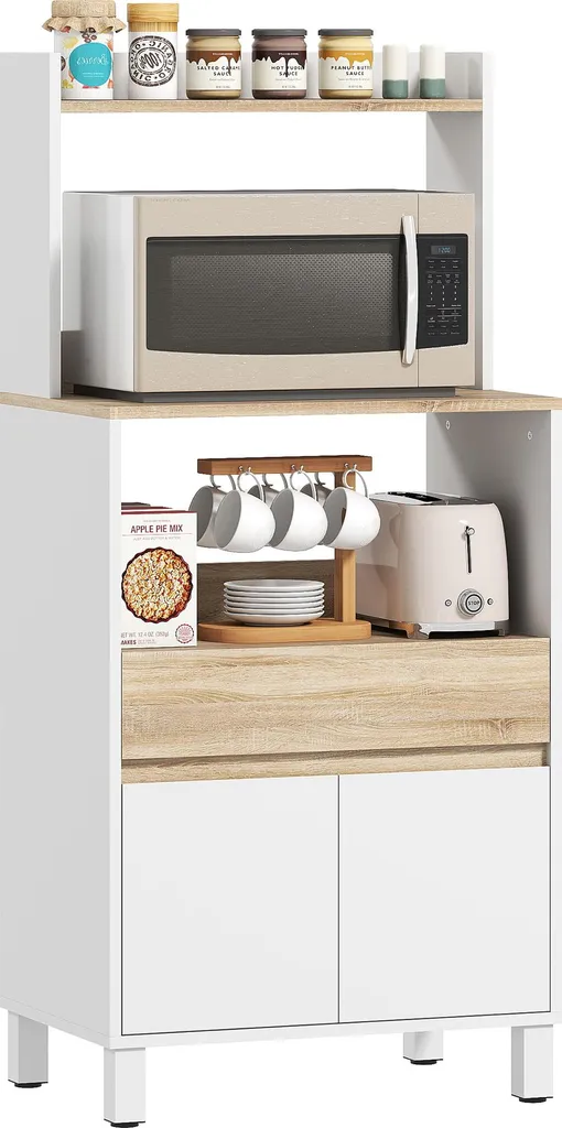 Fini le désordre en cuisine avec ce meuble micro-ondes à tiroir et placard