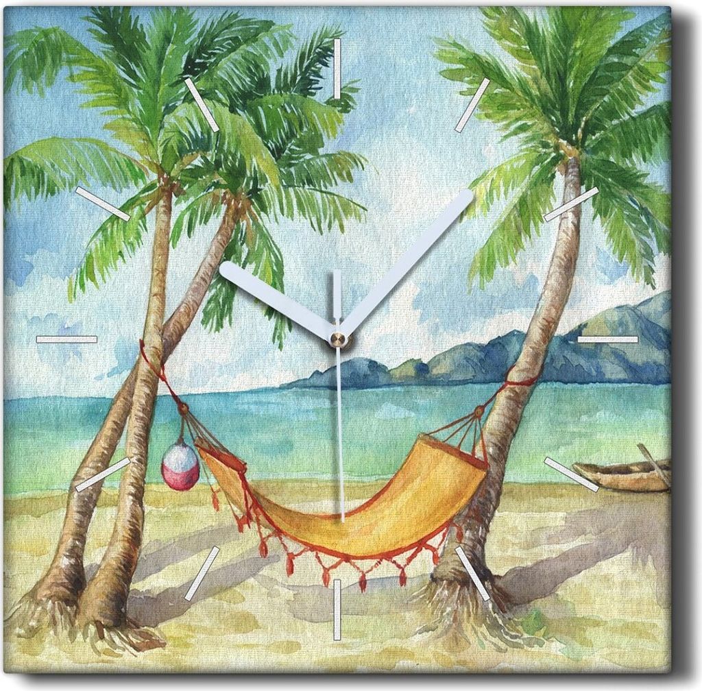 Coloray Hodiny Unikátní 30x30 cm Tiché hodiny Pro obývací pokoj a kuchyň Nástěnné hodiny Plátno Černé ručičky hodin - Palm Palm Palm ...