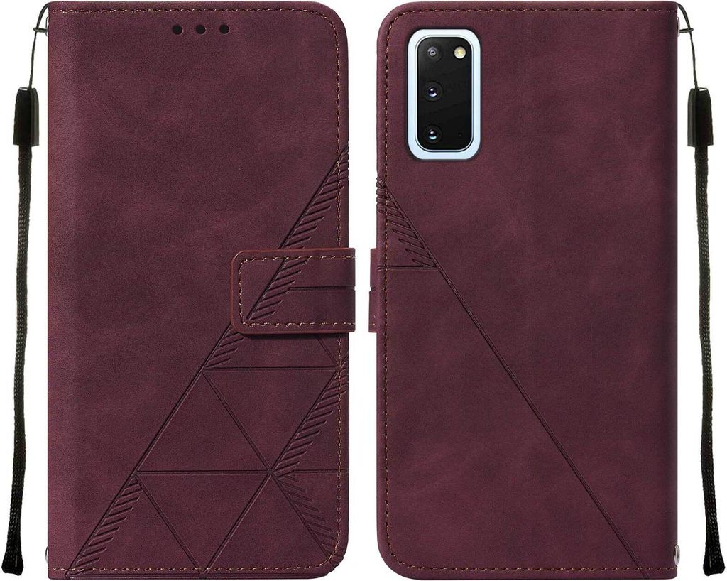 Galaxy S20 Hülle, Schlank Prägung Flip Leder Kartenfächer Schutzhülle mit Ständer für Samsung Galaxy S20 Rot