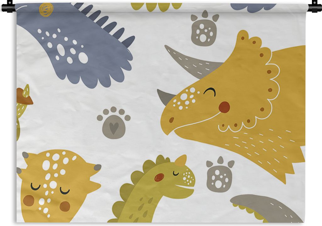 MuchoWow Wandteppich Wandbehang Dinosaurier - Schnittmuster - Jungen - Dino - Kinder 120x90 cm Tapisserie Dekoration Wandtuch - Wohnen - Aufhäng...