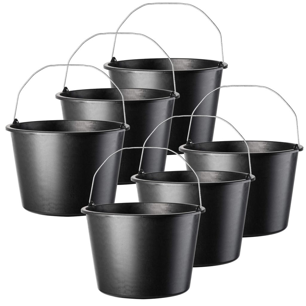 KADAX Baueimer "Bado", Eimer, Mörtelkübel, Putzeimer, Maurerkübel, Wohnaccessoires, Schwarz, 20L, 6 Stück