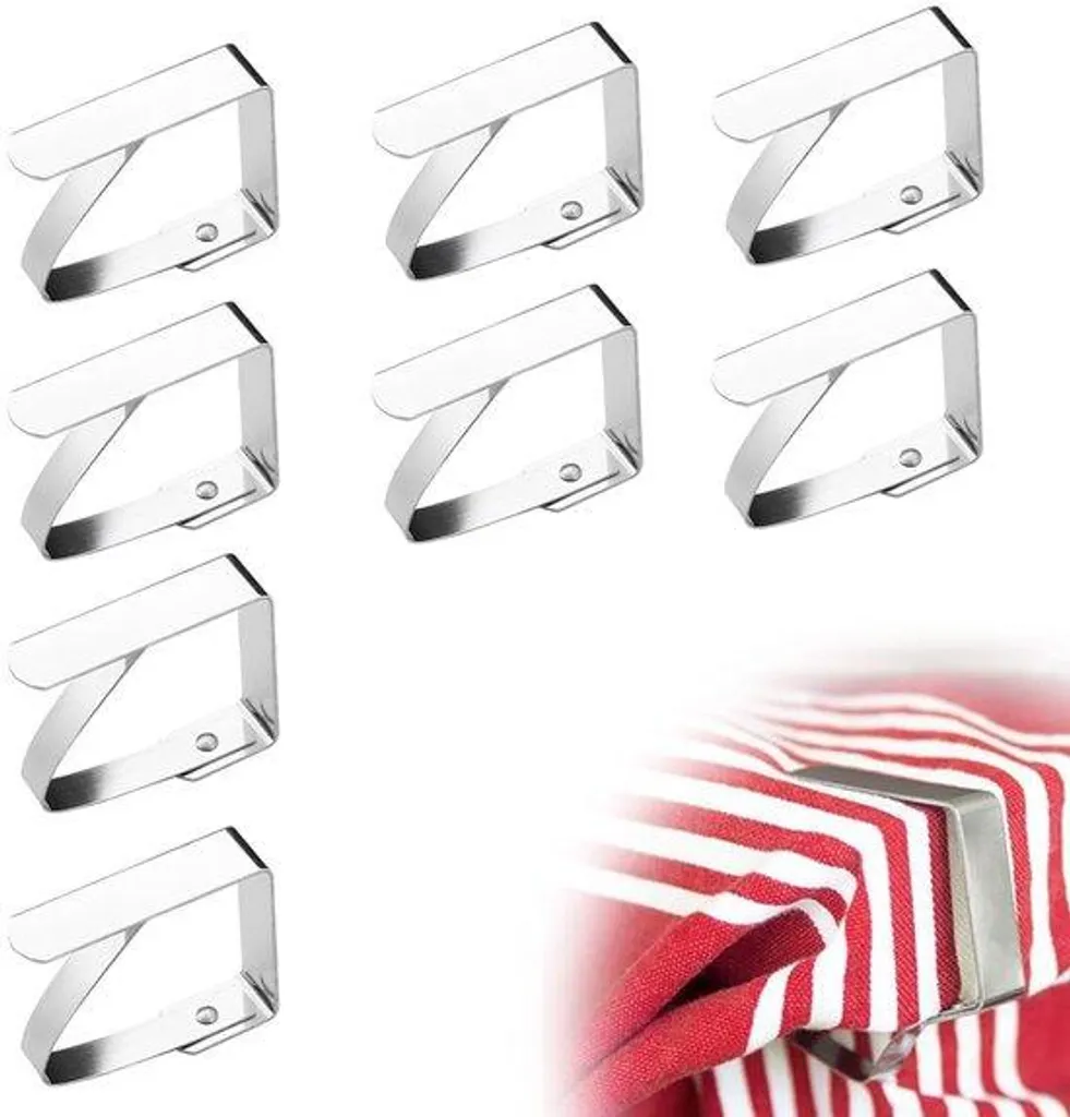 Pinces à nappe en acier inoxydable lot de 8 argent 5 x 4 cm robustes