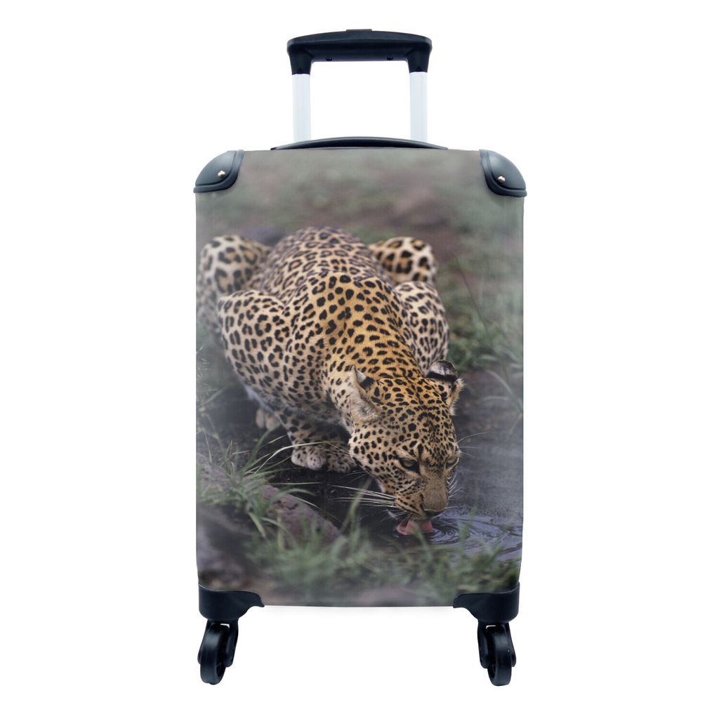 MuchoWow Koffer Handgepäck Trolley Rollkoffer Kleine Reisekoffer mit 4 Rollen - Leopard - Wald - Wasser - Cabin Size < 55x40x23 cm & 55x40x20 cm...