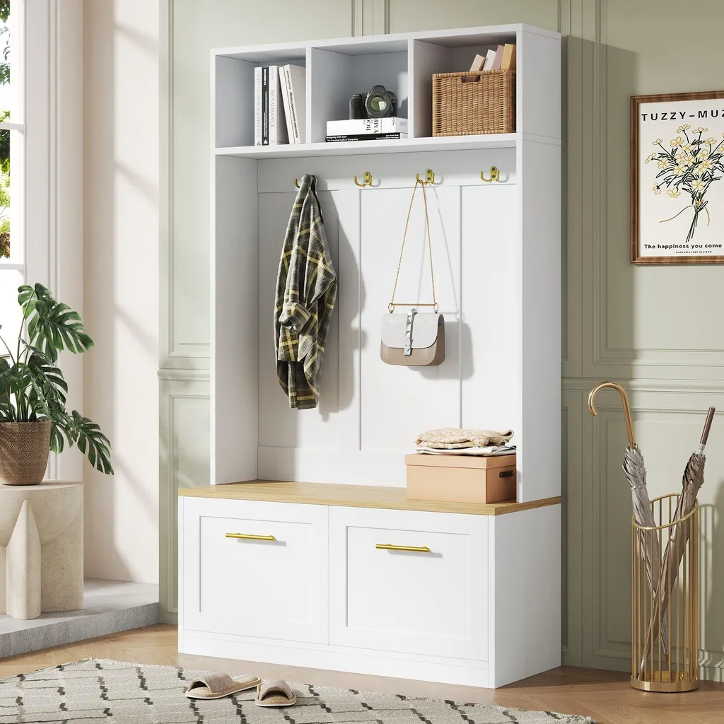 Gagnez de la place : meuble entrée multifonction banc et patères 180cm