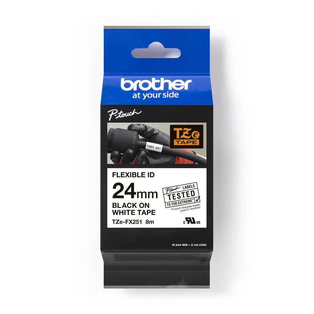 Nastro Etichette Brother TZe-FX251 24mm | Originale Nero su Bianco