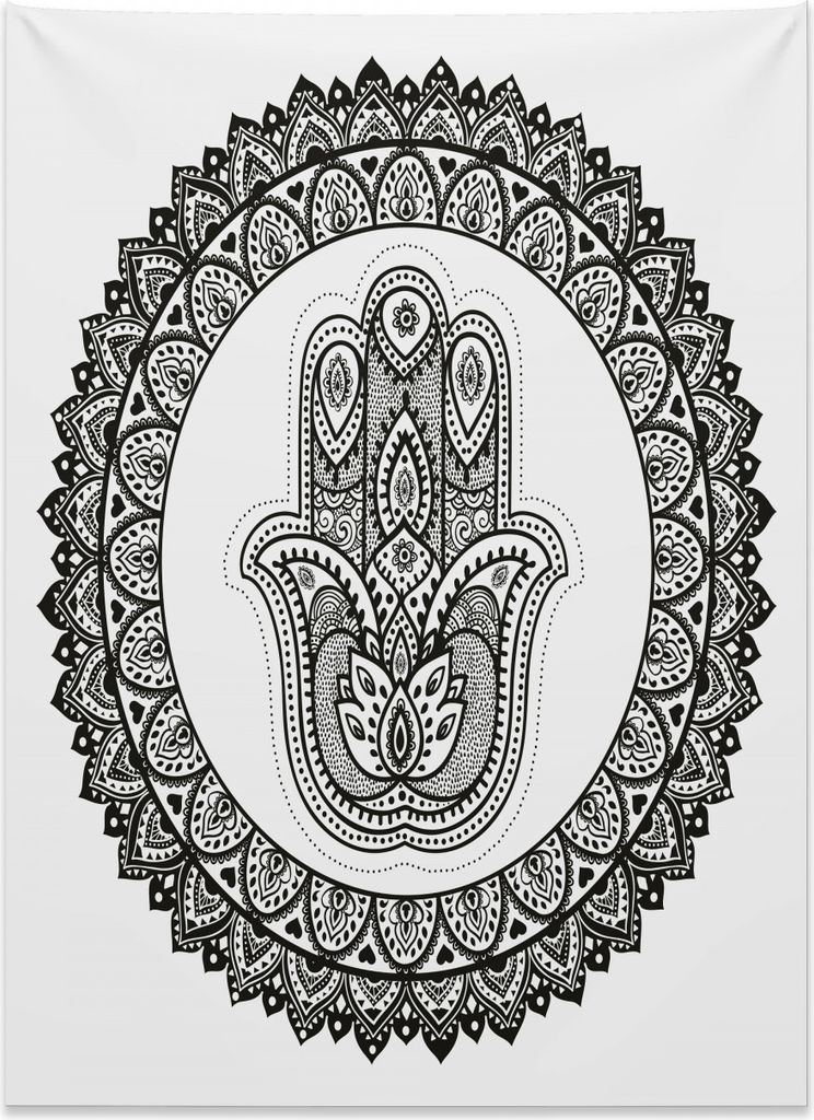 Abakuhaus asiatisch Wandteppich, Alte Henna-Kunst-Art aus Weiches Mikrofaser Stoff Kein Verblassen Klare Farben Waschbar, 110 x 150 cm, Weiß Schwarz