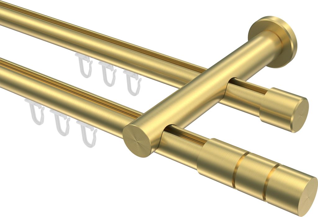 Interdeco Innenlaufstange / Gardinenstange mit Innenlauf Messing-Optik, Typ Platon Elanto (Rillenzylinder), 20 mm Ø 2-läufig, 160 cm
