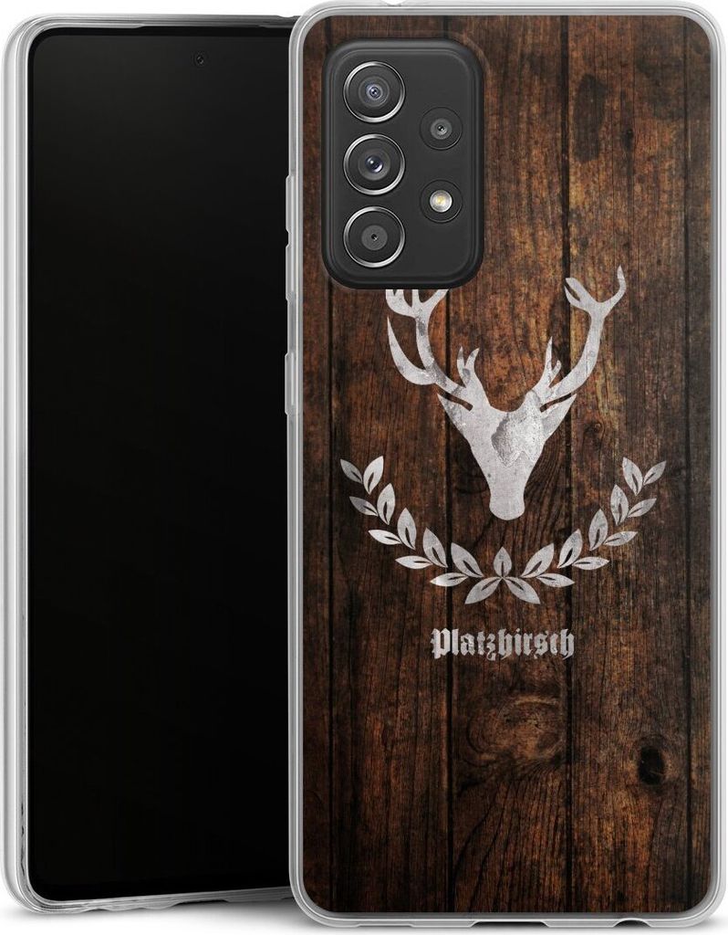 DeinDesign Slim Hülle für Samsung Galaxy A52 5G Silikon Case Ultra Dünn Handyhülle Hirsch Holz Holzoptik