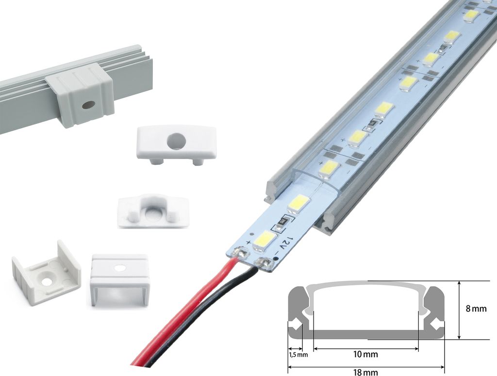 LED Strip Alu druchsichtig+Alu Strip LED Alu Strip Blau Profil A Transparent