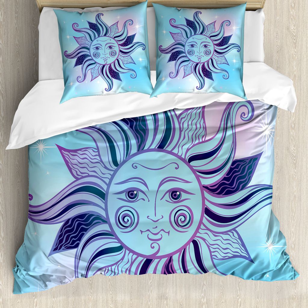 ABAKUHAUS Alchimie Bettbezug Set für Einzelbetten, Flourish Sun Gesicht, Milbensicher Allergiker geeignet mit Kissenbezug, 155 cm x 220 cm - 80 x ...