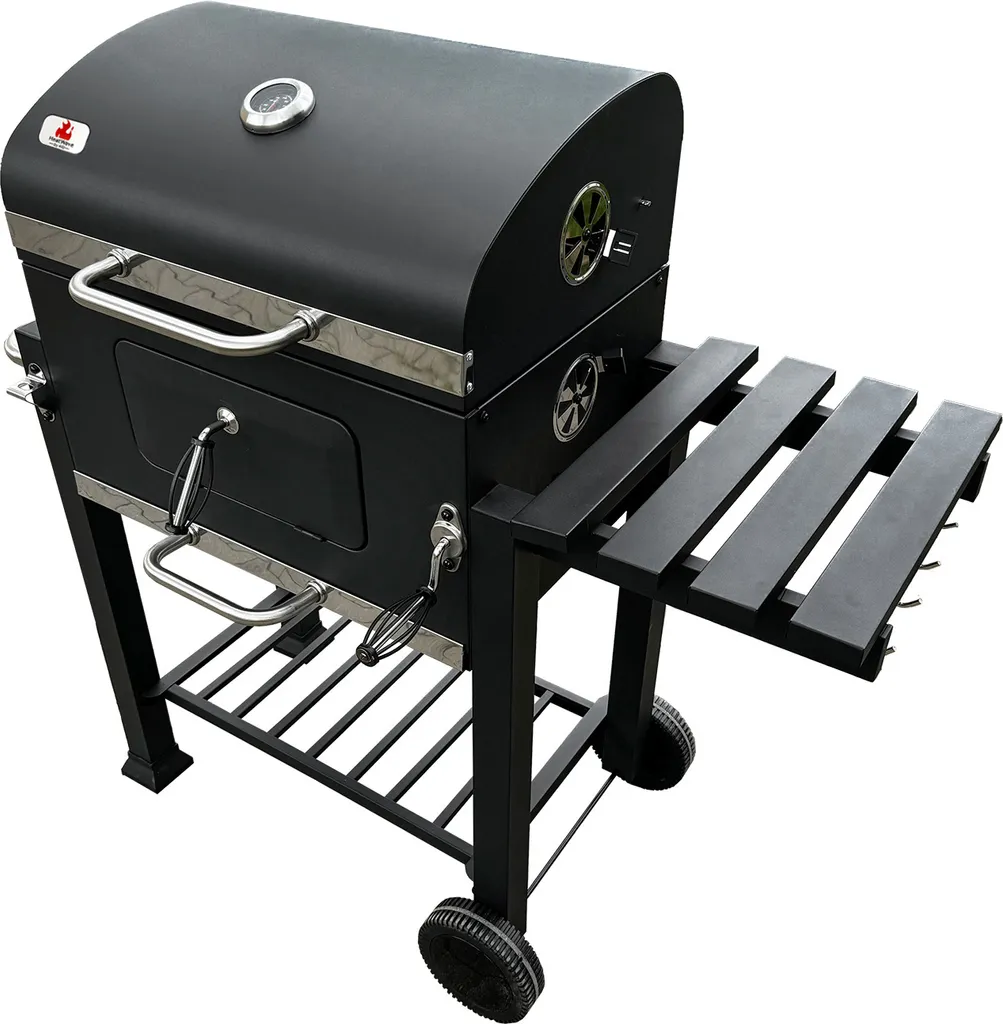 4iQ Barbecue Charbon Chariot Grille Fonte 55x36cm Noir - Double Surface