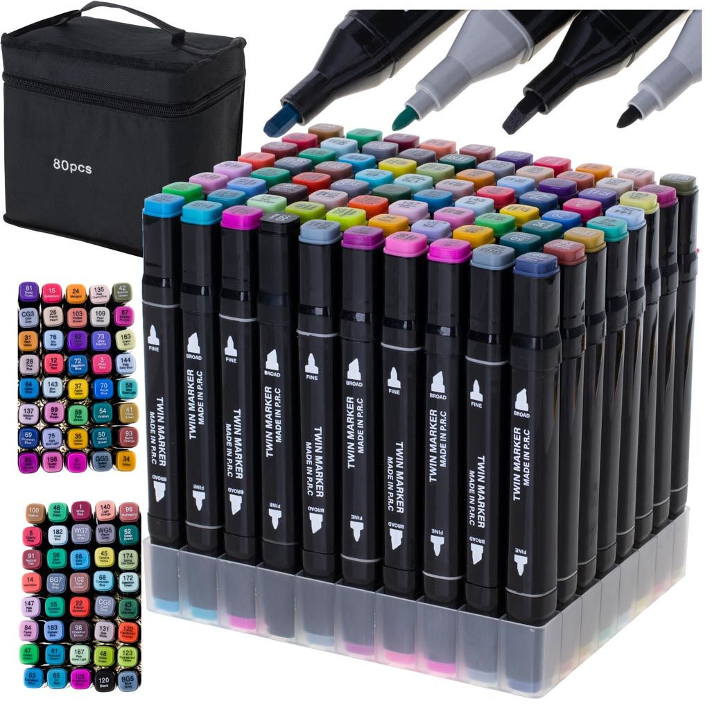 Doppelseitige Alkoholmarker im Etui 80 + Ständer Produktbild 