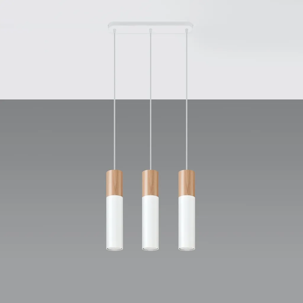 Lustre 3 spots MARCOS pour grand salon - Solution éclairage bois blanc - 2