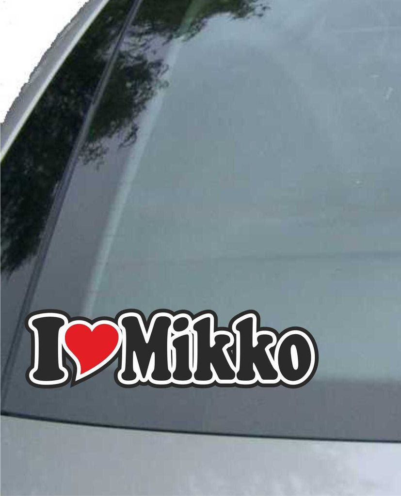 INDIGOS UG - Aufkleber / Autoaufkleber I Love Heart - Ich liebe mit Herz 15 cm - I LOVE Mikko - Auto LKW Truck - Sticker mit Namen vom Mann Frau Kind