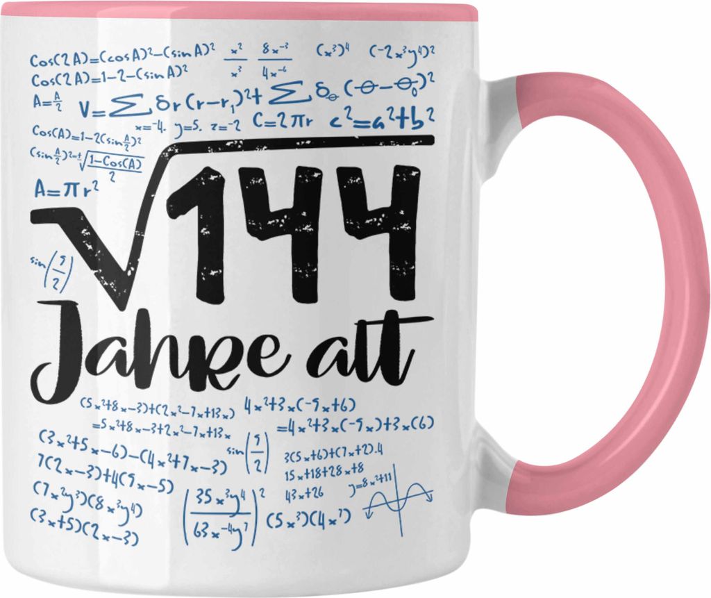 Trendation - 12. Geburtstag Geschenk Tasse Quadratwurzel 144 12er Lustige Idee Mathematiker (Rosa)