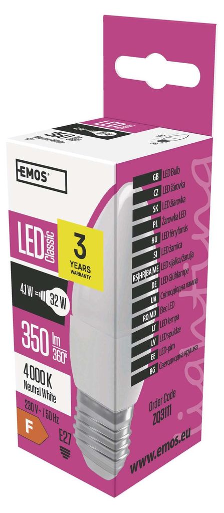 EMOS LED Lampe Candle, 4,1 W Ersatz für 32 W Glühbirne, E27 Sockel, Helligkeit 350 Lumen, Neutralweiß 4000 Kelvin, ZQ3111