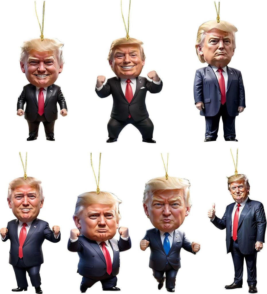 7 Stück Weihnachtsornament „Amerikanischer Präsident“, 2D-flaches Acryl, Cartoon-Präsident, hängendes Ornament, Weihnachtsbaumdekoration, R...