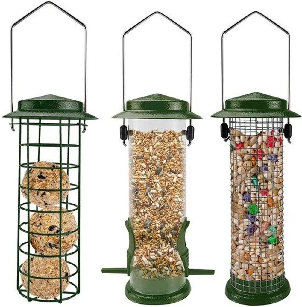 Nichoir pour oiseaux du jardin en métal vert résistant, lot de 3