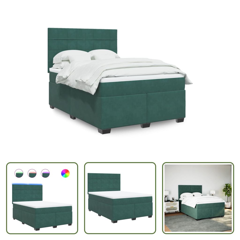 The Living Store Boxspringbett mit Matratze Dunkelgrün 140x190 cm Samt