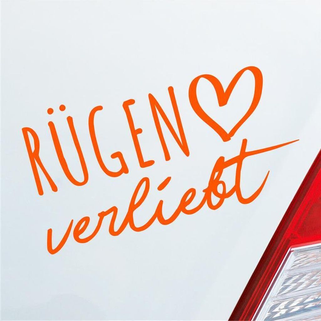 Auto Aufkleber Rügen verliebt Herz Insel Ostsee Liebe Car 19x10 cm Orange Sticker Heckscheibenaufkleber
