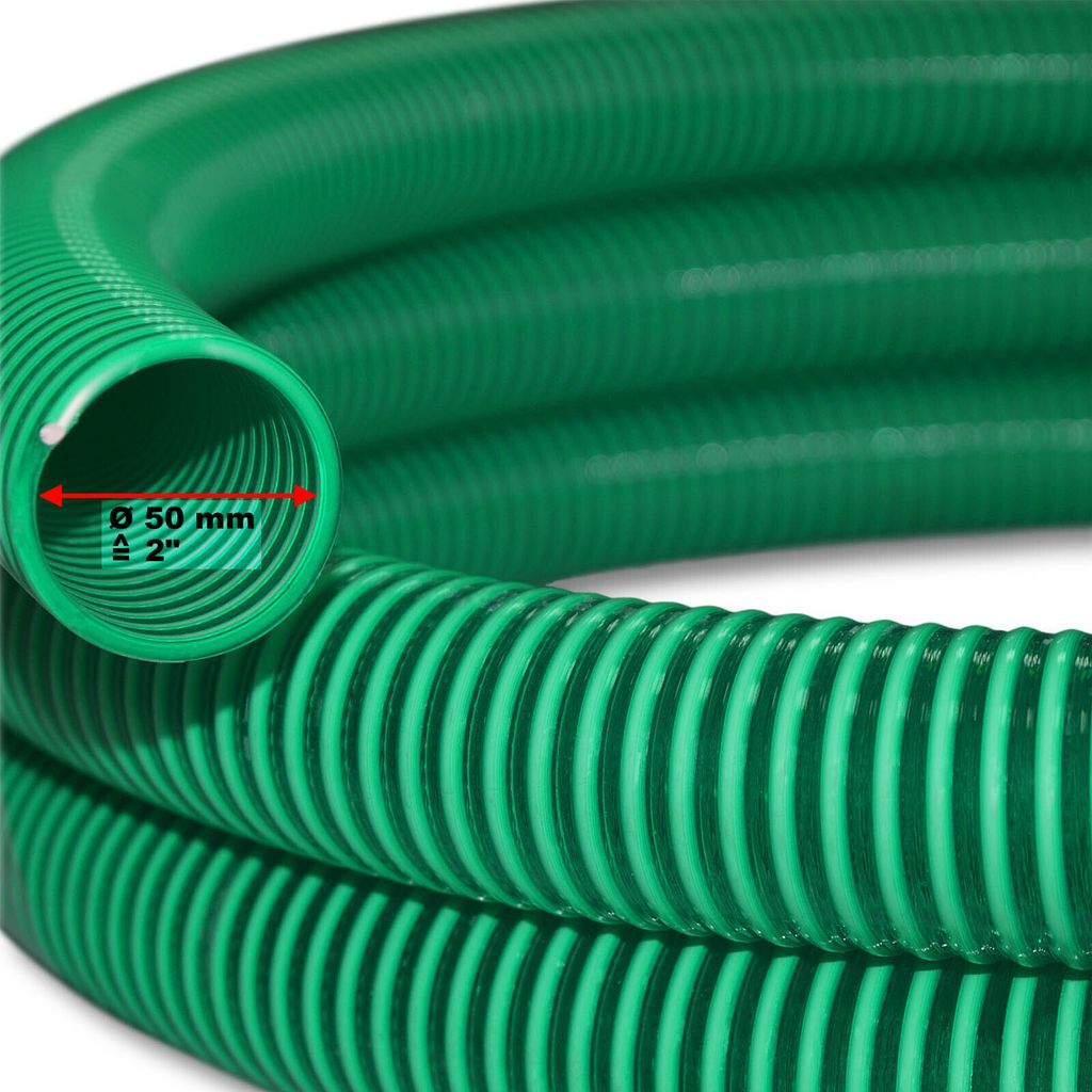 Wiltec Saugschlauch Druckschlauch 10m, flexibel, 50mm (2") grün - Europe, zum Anschluss an Teichpumpen und Hauswasserwerke