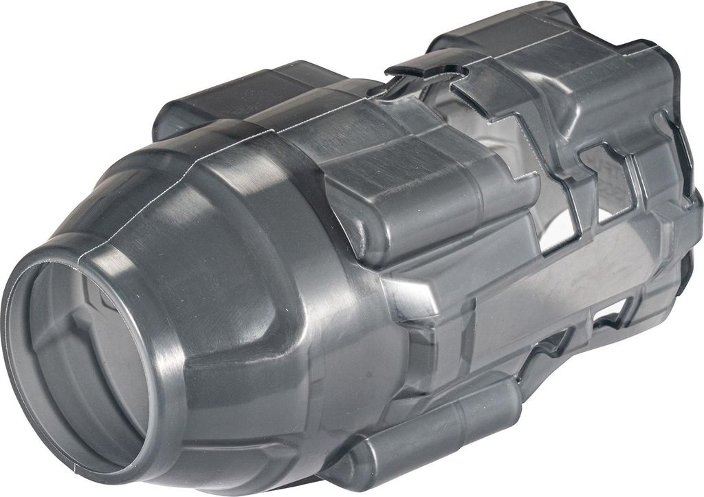 A gray protective cover for a power tool.