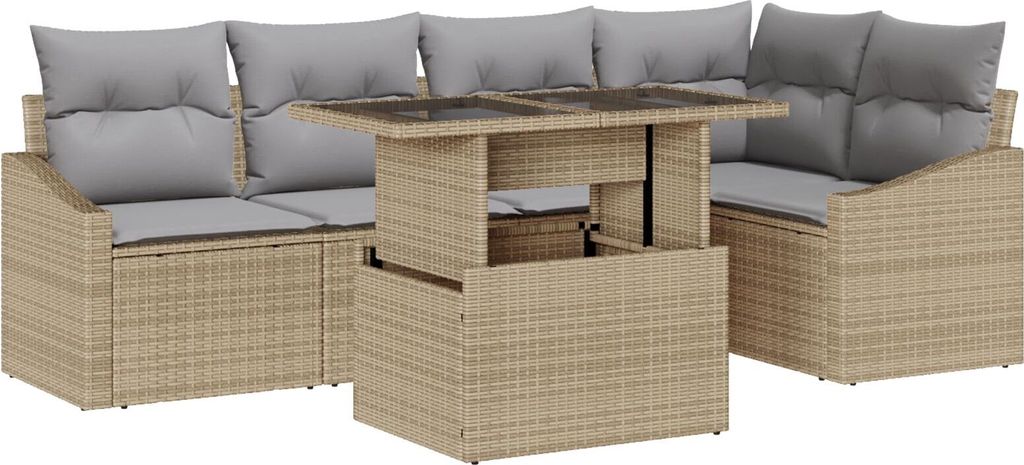Möbel 6-teiliges Garten-Sofa-Set mit Kissen Beige Poly Rattan - Gartensofas 3357743