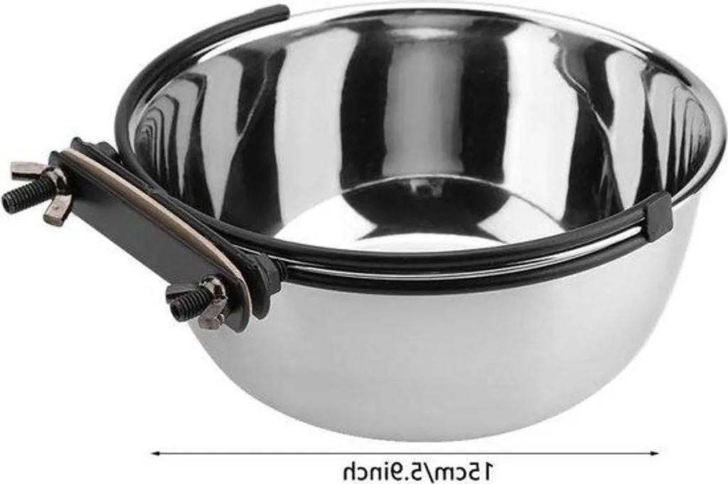 Écuelle à suspendre inox 15cm pour chien moyen, fixation cage et grille