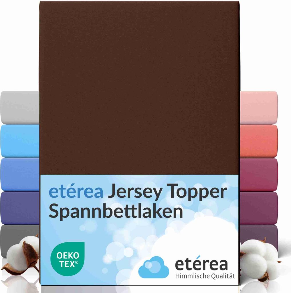 etérea Topper Jersey Spannbettlaken 140x200 - 160x200 cm – 100 % Baumwolle, formstabil & pflegeleicht - Braun