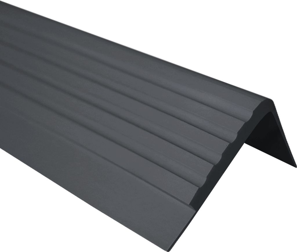 QUEST Treppenkantenprofil 42x40mm, 1.5m, Treppenprofil PVC für Treppenstufen, Treppenkantenschutz mit Rillen, Antirutsch, RF, dunkelgrau
